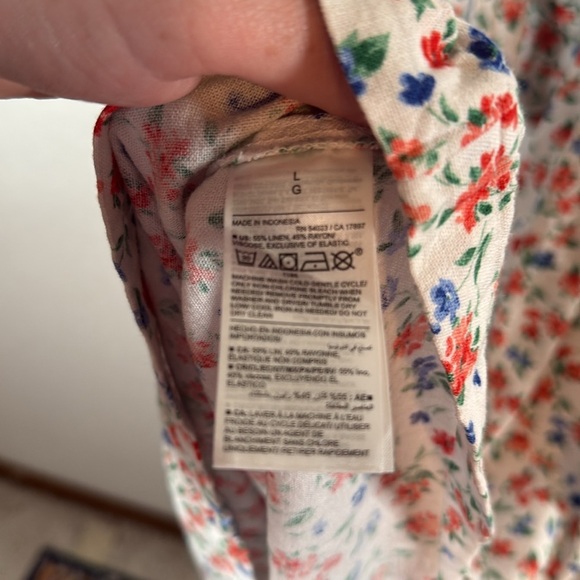 Old Navy Red White Blue Floral Linen Sweetheart Dress Smocked Back Midi Size LG - Picture 4 of 10